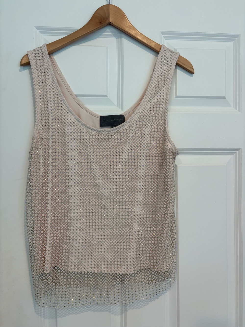 Sleeveless Sequin Mesh Tank Top - Blush Pink